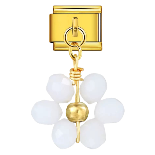 Fleur perle blanc dorée